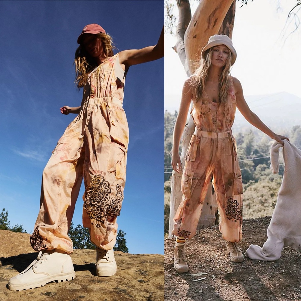 Free People Floral Jumpsuit in Pink and Brown